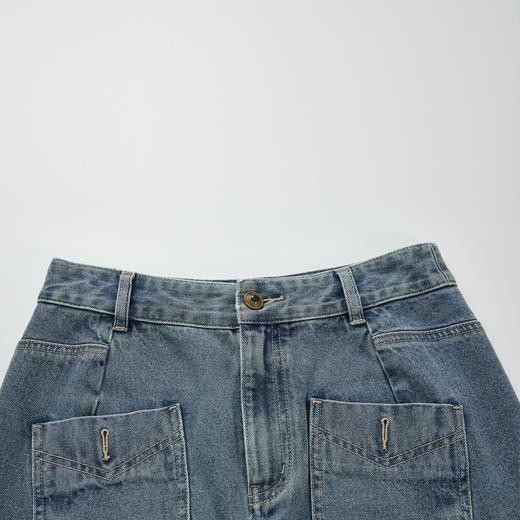 谜底A字型长款半身裙2024春季新款复古百搭高腰牛仔半裙241MB0002 商品图3