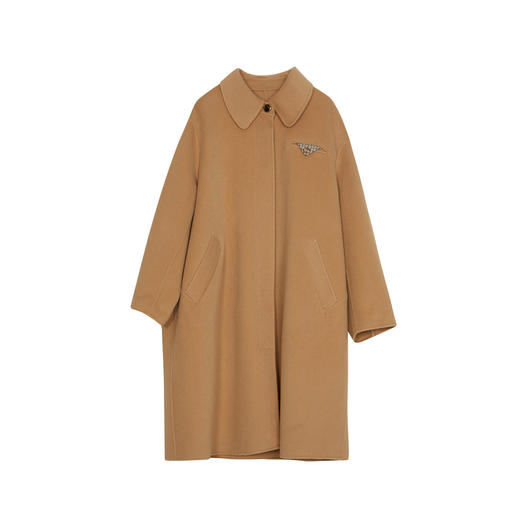 谜底中长款毛呢大衣2024春季新款极简风翻领大廓形外套241MD0126 商品图4