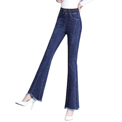 雀说高腰弹力松紧腰牛仔微喇叭裤女新款加绒显瘦保暖AL8098 商品图4