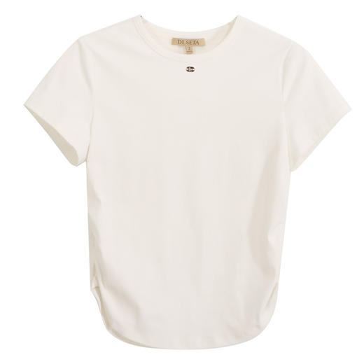 玳莎修身侧抽褶白T恤女2024春季新款圆领时尚设计感显瘦短袖上衣  EA32102 商品图4