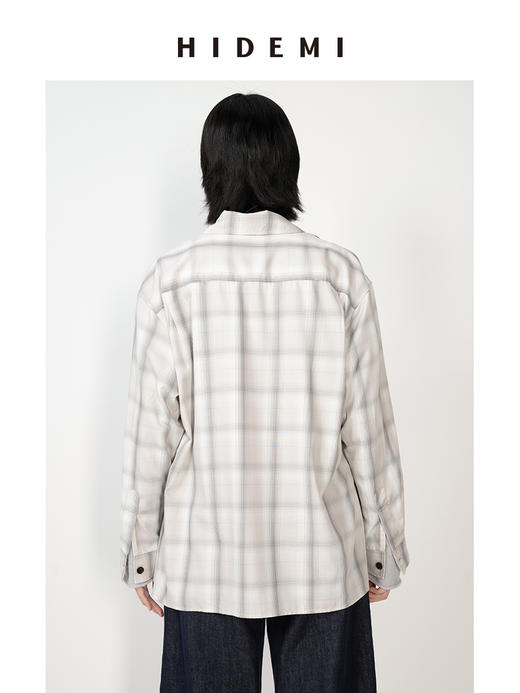 HIDEMI 浅灰系格纹口袋廓形极简宽松版衬衫 商品图5