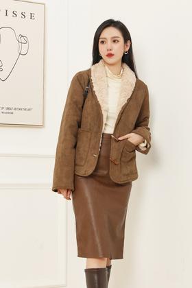 LNNNS 保暖皮毛一体复古时髦鹿皮绒外套 15118