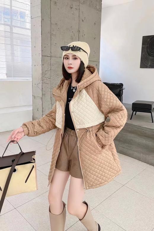 LNNNS 卡其撞色收腰连帽休闲棉服外套 17583 商品图1
