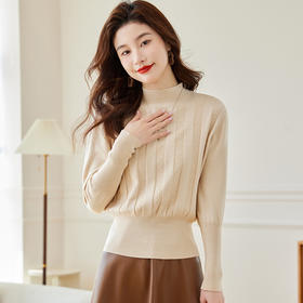 小个子短款毛衣女高腰针织衫，半高领打底衫内搭配裙子CC-XFY1352
