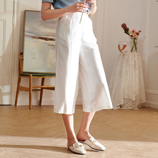 欧芮儿2020夏装新款显瘦七分白色休闲裤女阔腿裤高腰垂感宽松百搭 商品图0