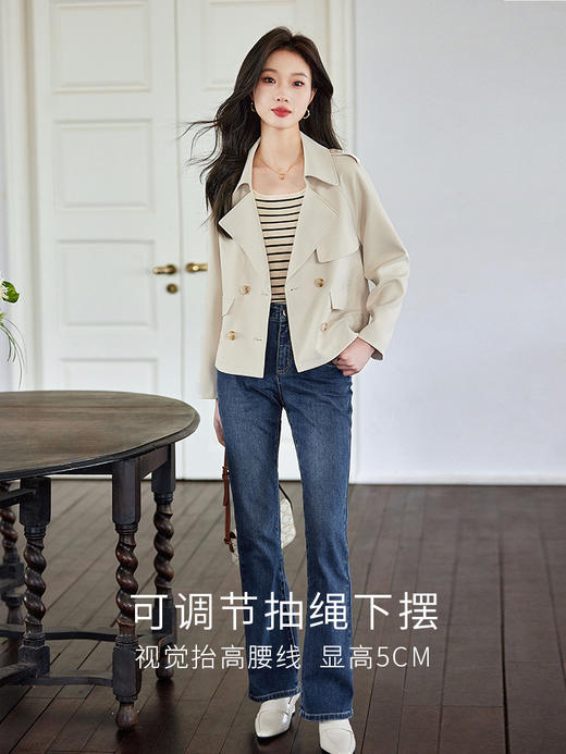 【五折购】熙世界短款风衣女2025早春时尚休闲高级感炸街小个子英伦风外套 商品图2