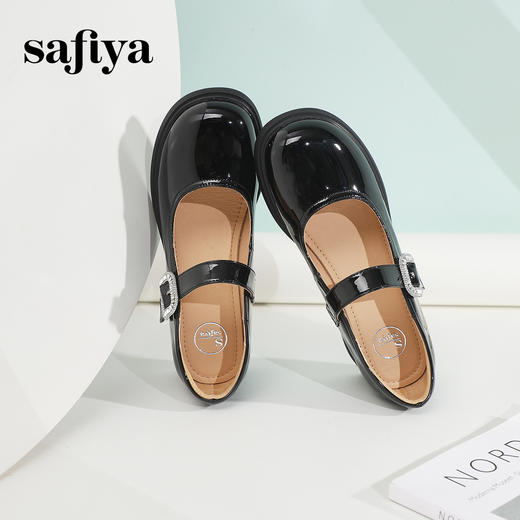 Safiya/索菲娅2024春季新品 甜酷粗跟钻扣亮面一字带玛丽珍小皮鞋 SF41111148 商品图2