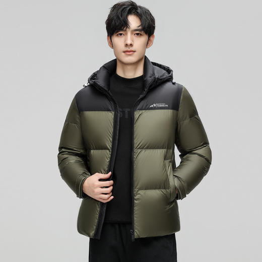 圣得西加厚防寒连帽羽绒服中青年拼接字母印花保暖外套 商品图0