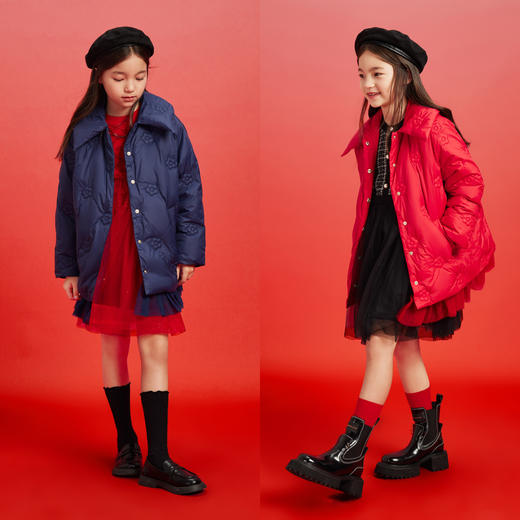 【新年红】女童裙式防风保暖85%鸭绒中长款羽绒服安奈儿童装EG345503 商品图4
