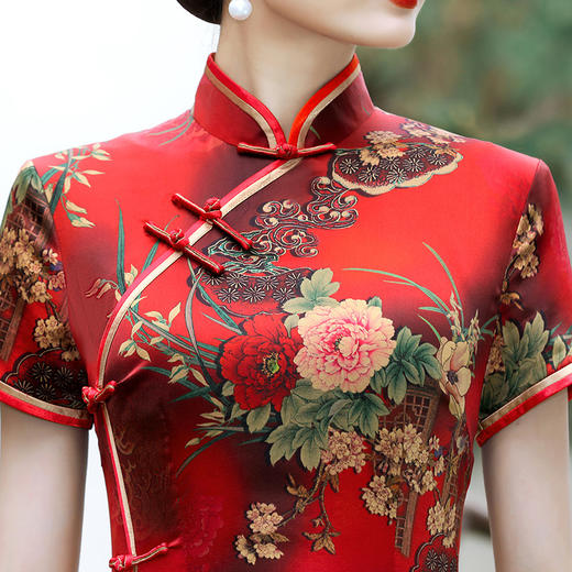 高端真丝旗袍长款桑蚕丝年轻款年会气质旗袍【3天发货】WXG-241 商品图3