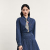 谜底牛仔衬衫长袖女2024春款复古特色领带绣花宽松衬衣241MC0017 商品缩略图0
