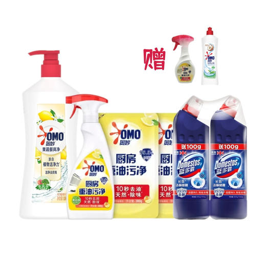 奥妙果蔬净1.08kg+重油污净480*380*450g套+蓝多霸洁厕啫喱600g*2瓶（送350g奥妙油污净1瓶+500g奥妙果蔬净1瓶） 商品图0