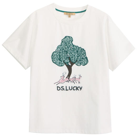 玳莎钉珠印花设计感T恤女2024春季新款时尚圆领宽松显瘦短袖上衣  EA32101 商品图4