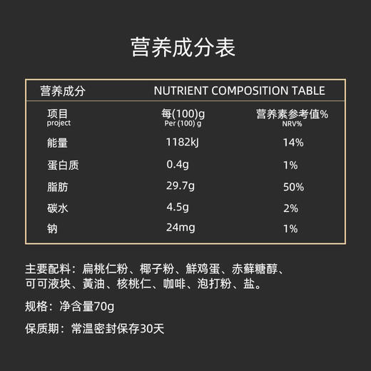 摩卡核桃饼干丨（满200送魔芋面）生酮低碳水食品主食无糖精代餐低卡低碳水饮食无麸质70克/盒 糖学友 商品图4