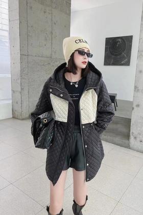 LNNNS 黑白撞色收腰连帽休闲棉服外套 17394