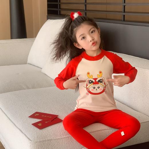 龙年【儿童本命年 德绒保暖套装】男童大红无骨秋衣秋裤 新年睡衣 家居服 商品图2