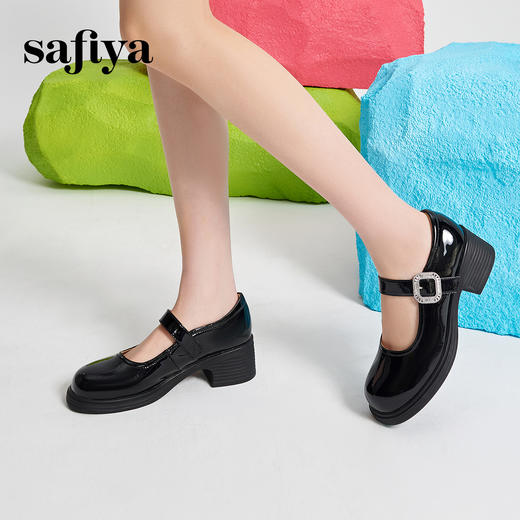 Safiya/索菲娅2024春季新品 甜酷粗跟钻扣亮面一字带玛丽珍小皮鞋 SF41111148 商品图1