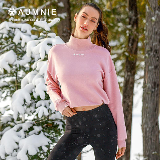 高领露脐卫衣 - Cropped Mock Neck Sweatshirt秋冬运动休闲罩衫 商品图0