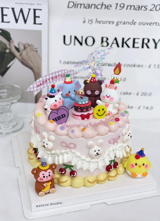 可爱软陶立体小动物周岁生日蛋糕 商品图1