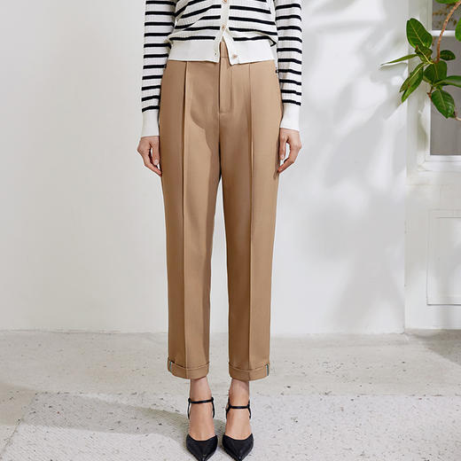 玳莎九分烟管裤女2024春装时尚通勤职场显瘦休闲西装裤翻边设计感 EA36301 商品图0