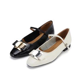 westory2024春季新款休闲小低跟小圆头系带玛丽珍皮鞋W24AE57341