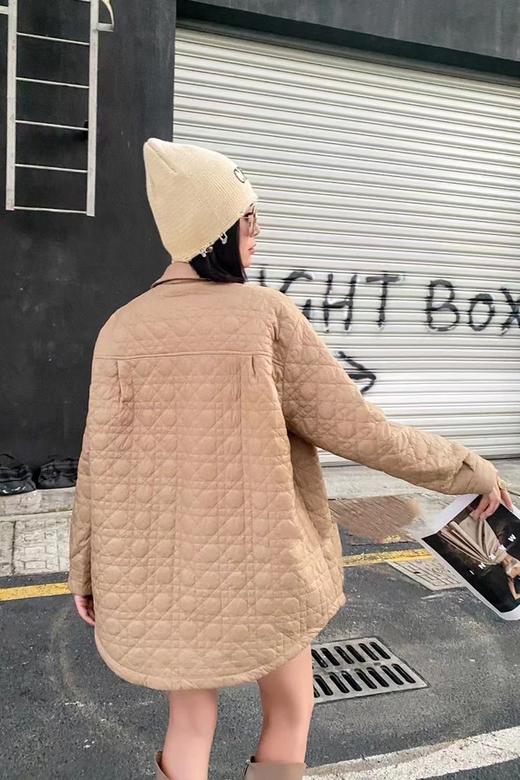LNNNS 卡其色菱形格翻领单排扣棉服外套 17445 商品图2