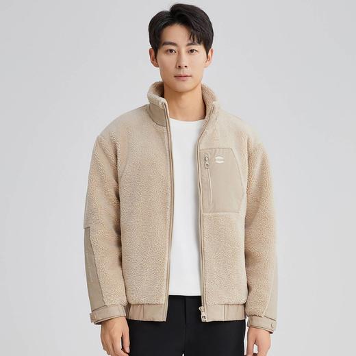 【仿羊羔毛】圣得西立领拼接保暖羽绒服宽松防寒外套 商品图0