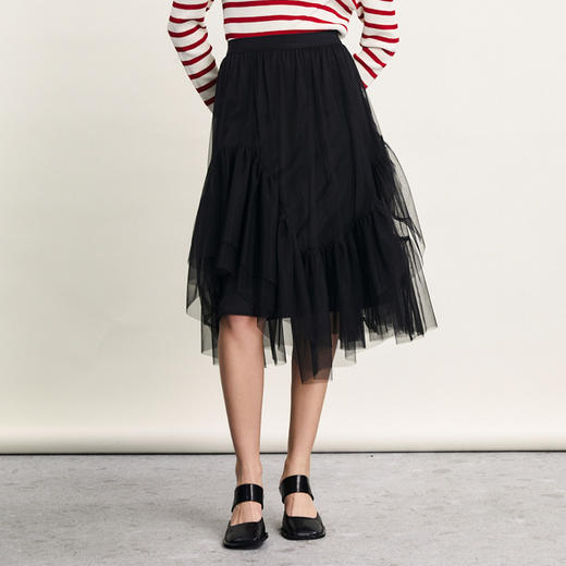 谜底网纱半身裙女2024春季新款复古文艺风宽松A型中长裙241MB0160 商品图0
