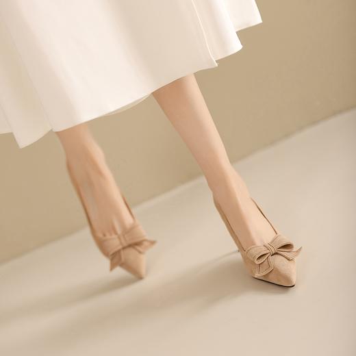 阿么手工女鞋绒面小香风细跟单鞋2025新款百搭气质高跟鞋软底6CM 商品图4