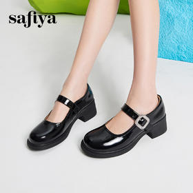 Safiya/索菲娅2024春季新品 甜酷粗跟钻扣亮面一字带玛丽珍小皮鞋 SF41111148