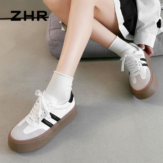 ZHR德训鞋女2024春季新款时尚百搭厚底软底防滑运动休闲板鞋 商品图5
