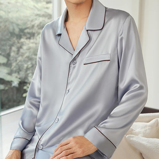 金三塔新品男士重磅真丝睡衣男100%桑蚕丝长袖长裤衣裤套（限价款） 
 YSM9A203 商品图3