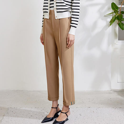 玳莎九分烟管裤女2024春装时尚通勤职场显瘦休闲西装裤翻边设计感 EA36301 商品图1