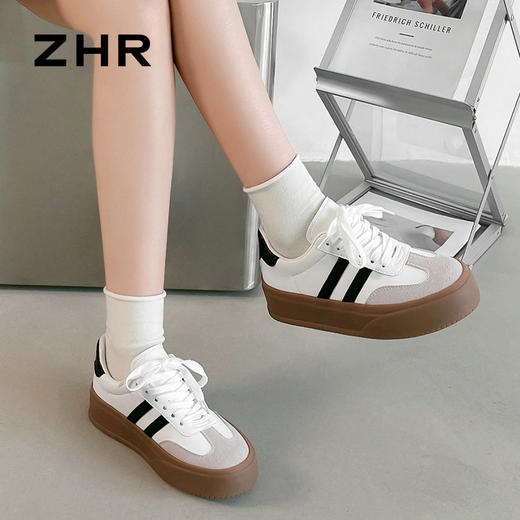 ZHR德训鞋女2024春季新款时尚百搭厚底软底防滑运动休闲板鞋 商品图2