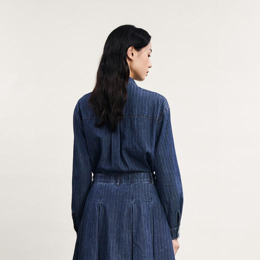 谜底牛仔衬衫长袖女2024春款复古特色领带绣花宽松衬衣241MC0017 商品图2