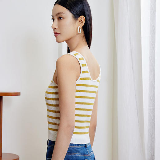 玳莎U型领吊带背心女2024年春季新款条纹时尚修身显瘦针织衫内搭  EA33001 商品图3