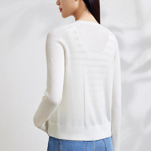 玳莎纯羊毛V领针织开衫女纯色简约百搭修身显瘦上衣  EA33304 商品图1