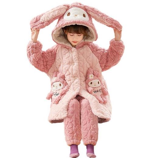 ALBB-儿童睡衣冬季珊瑚绒三层夹棉加厚款保暖女童宝宝法兰绒家居服套装 商品图4