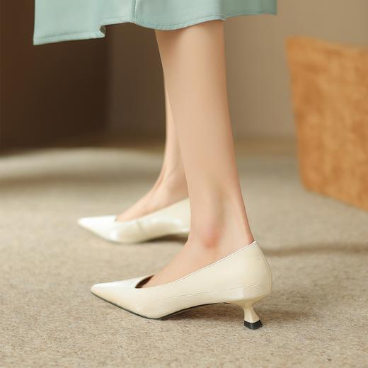 阿么手工女鞋真皮浅口高跟鞋细跟高级感百搭气质尖头单鞋软底4CM 商品图2