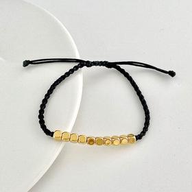 【限时7.5折】【定价黄金】足金 3D硬金十全十美方糖珠黑绳调节成品手串(AA3DSC00198-2)（预售产品下单后不退款不退货不换货不补差价）