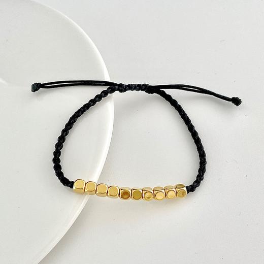 【限时7.5折】【定价黄金】足金 3D硬金十全十美方糖珠黑绳调节成品手串(AA3DSC00198-2)（预售产品下单后不退款不退货不换货不补差价） 商品图0