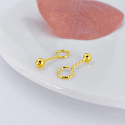 【限时克减150元】足金999 (足金999字印)5G黄金空心光珠圆珠泡钉耳钉（约3.8mm）(5GES00426-02)（预售产品下单后不退款不退货不换货不补差价） 商品图1