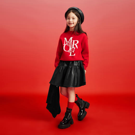 女童毛衣针织衫春新款红色时尚提花圆领安奈儿童装EG414015 商品图4