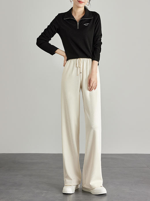 【专属特价】熙世界高腰阔腿裤女2025春新款宽松运动直筒休闲裤显高显瘦长裤 商品图2