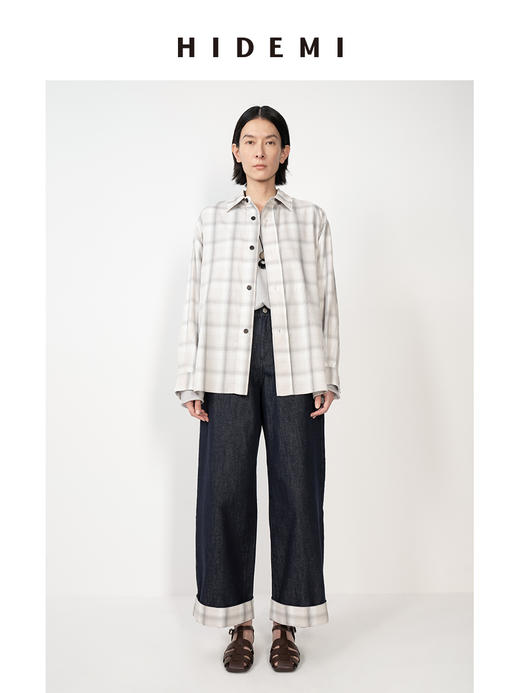 HIDEMI 浅灰系格纹口袋廓形极简宽松版衬衫 商品图6