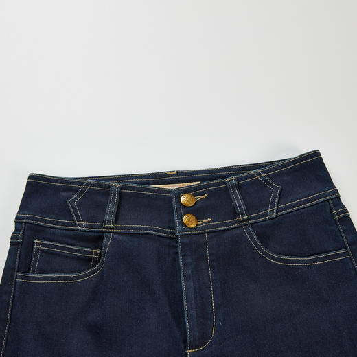 谜底棉弹牛仔裤女2024春新款复古高腰两粒扣百搭铅笔裤241MK0009 商品图3