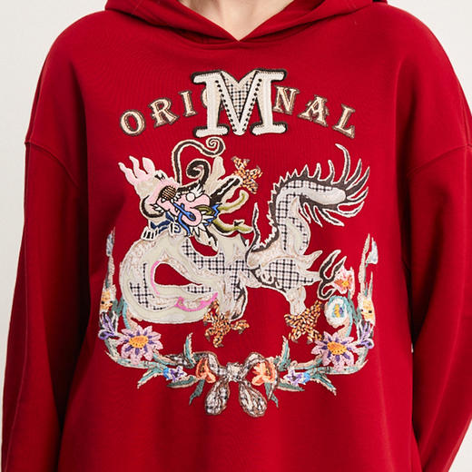 谜底中长款连帽卫衣女2024春新款学院风大廓形绣花上衣241MV0051 商品图3