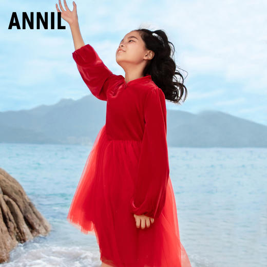 【实体店同款】女童国风丝绒长袖连衣裙裙子新款安奈儿童装AG413666 商品图1