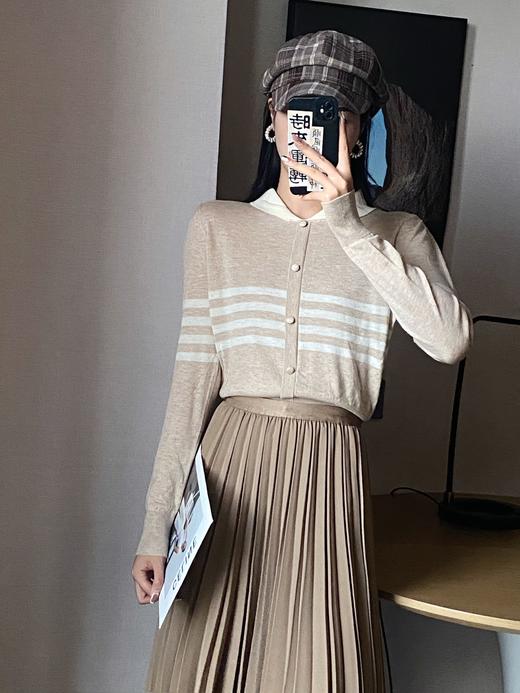 G07775#泡泡袖单排扣条纹针织衫 商品图2