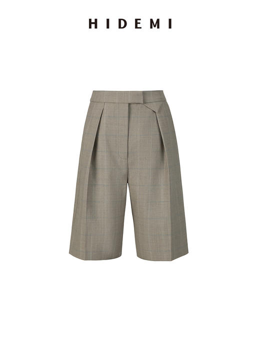 HIDEMI羊毛经典简约翻领色织格纹西装/压褶中裤 商品图12